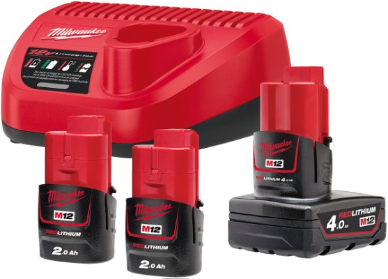 Batterisæt 12 V. 2 Ah og 4 Ah. Milwaukee