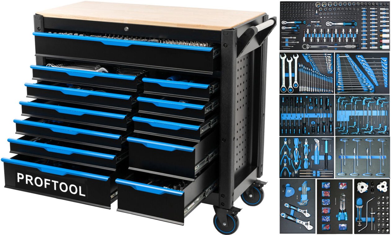 Værktøjsvogn med 502 værktøj, 12 skuffer