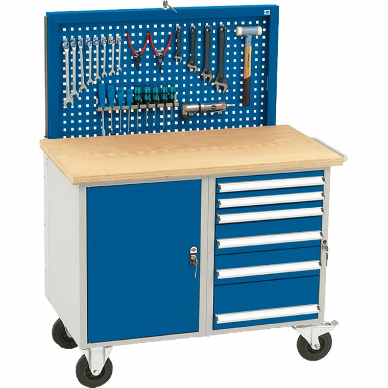 Værktøjsvogn med elevatortavle. Blika