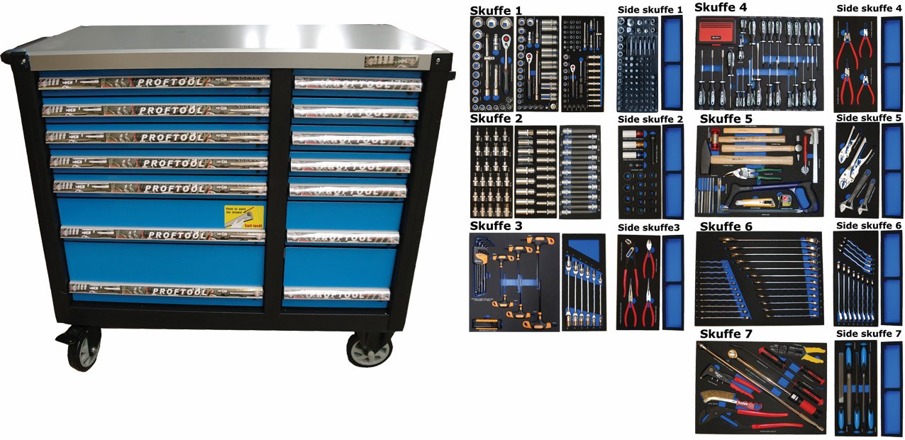 Værktøjsvogn med 506 værktøj, 14 skuffer. Bato