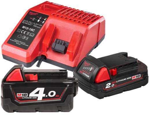 Batterisæt 18 V. 2 Ah og 4 Ah. Milwaukee