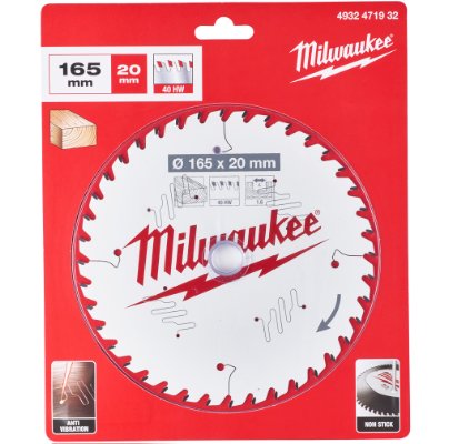 Rundsavklinge 165 mm, 40 tand. Milwaukee