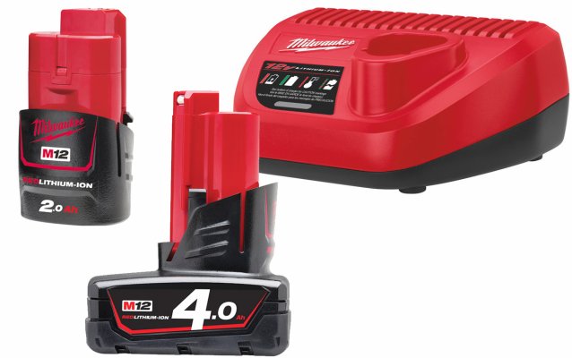Batterisæt 12 V. 2 Ah og 4 Ah. Milwaukee