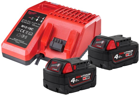 Batterisæt 18 V. 4 Ah + lader. Milwaukee