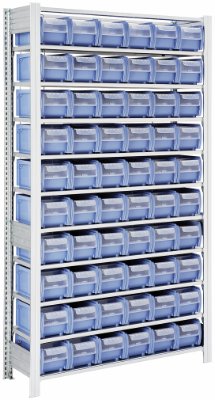 Reolsystem med 60 kasser