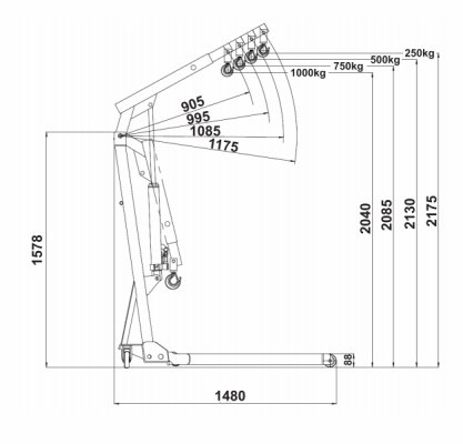 Værkstedskran 1000 kg sammenklappelig. Bahco