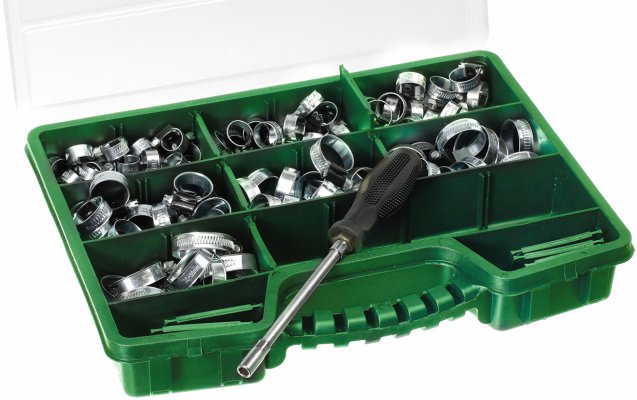 Spændebåndssortiment rustfri 135 stk