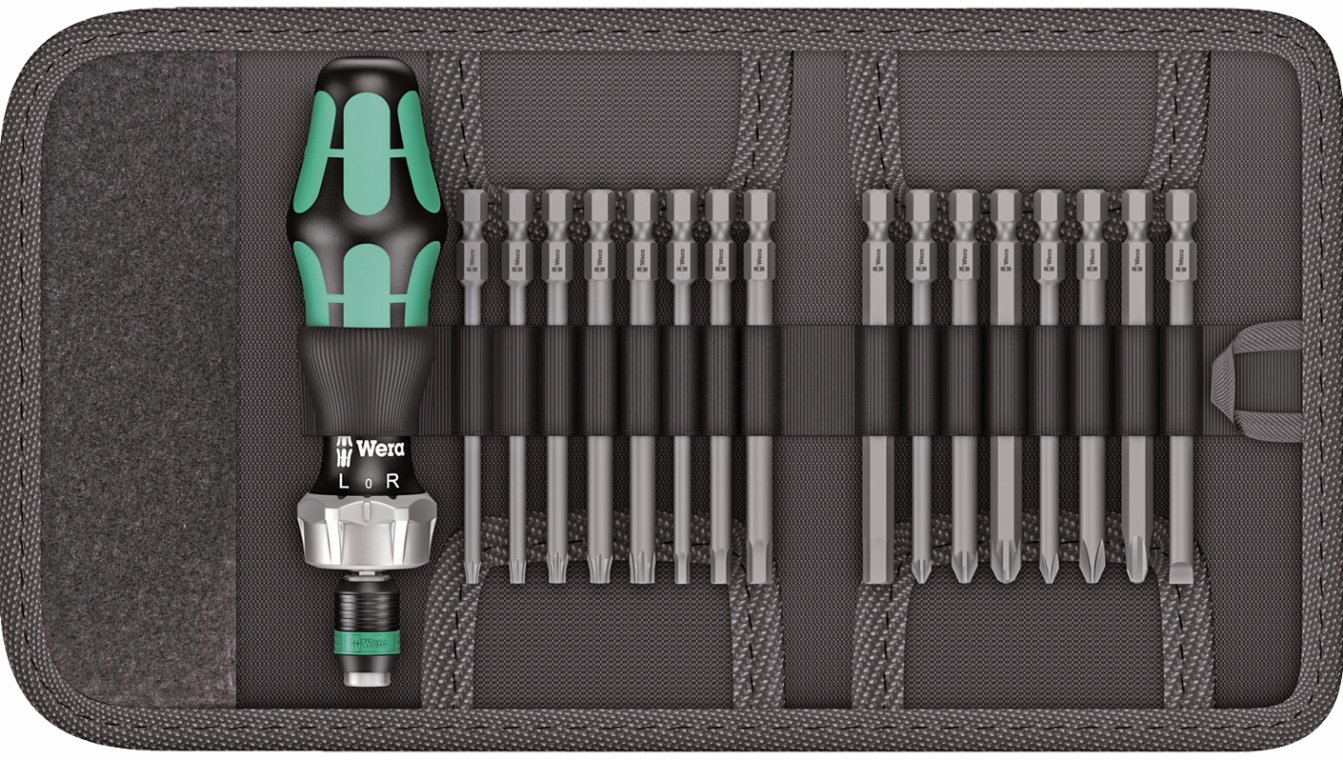 Bitsskruetrækersæt KK60 17 dele m/skralde. Wera