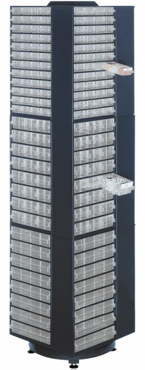 Drejetårn m/12 skuffereoler. Raaco