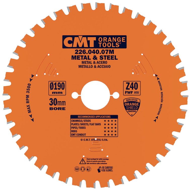 Rundsavklinge til metal, 190 mm / 40 tænder. CMT