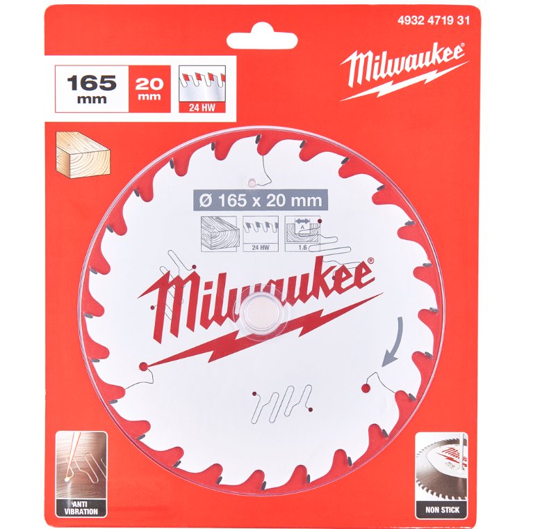 Rundsavklinge 165 mm, 24 tand. Milwaukee