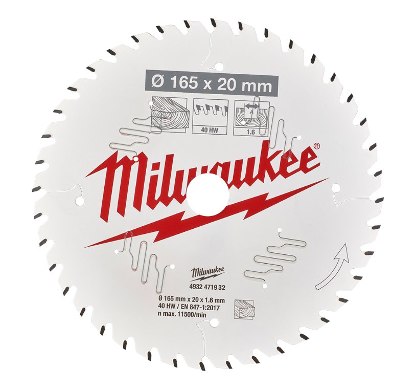 Rundsavklinge til træ, 165 mm / 40 tænder. Milwaukee