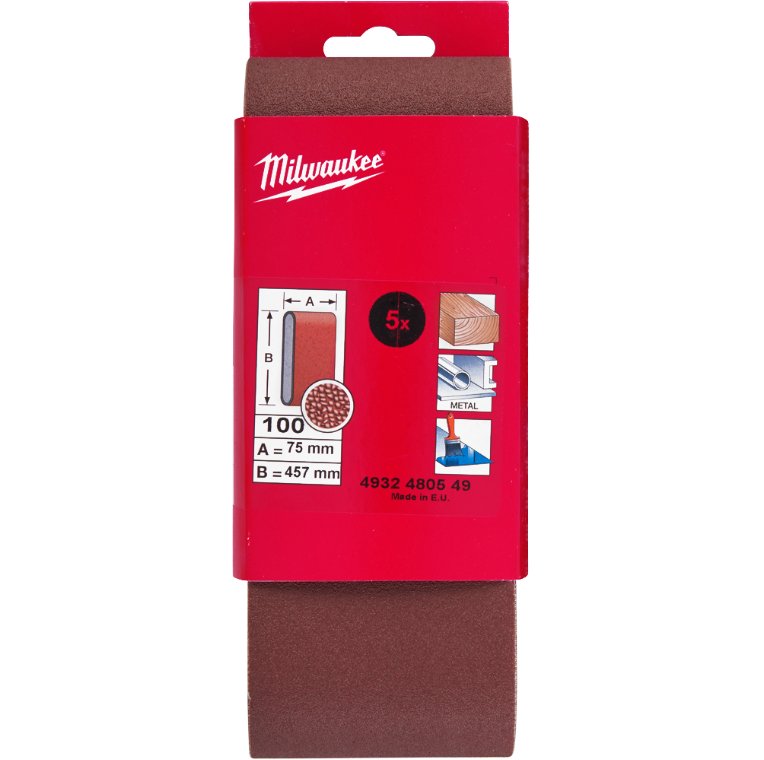 Slibebånd 75 x 457 mm, K100, 5 stk. Milwaukee