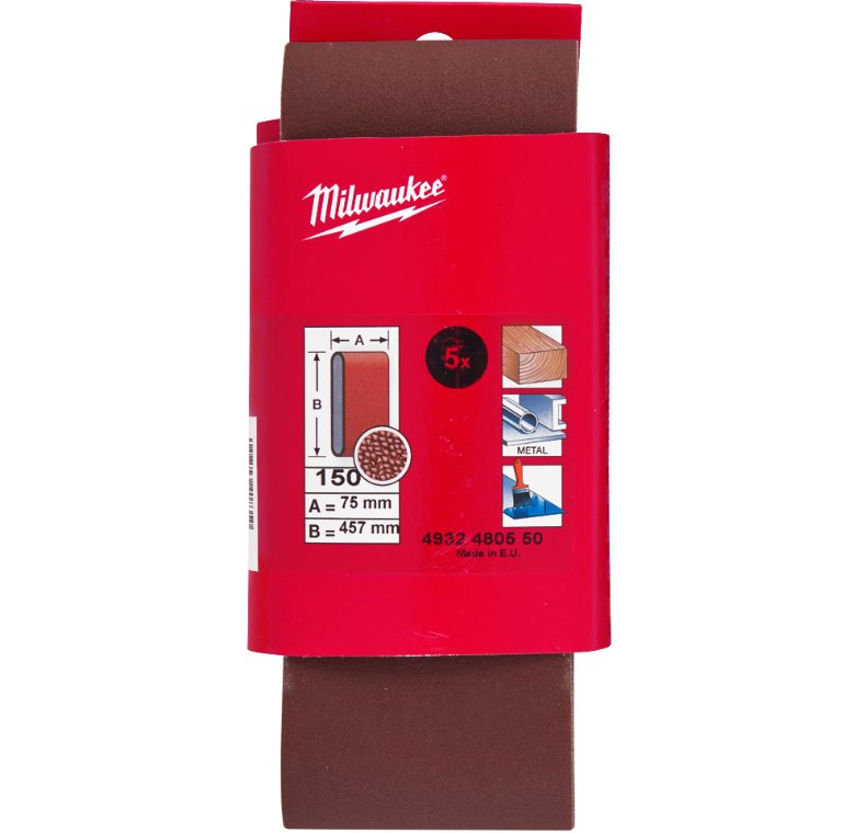 Slibebånd 75 x 457 mm, K150, 5 stk. Milwaukee