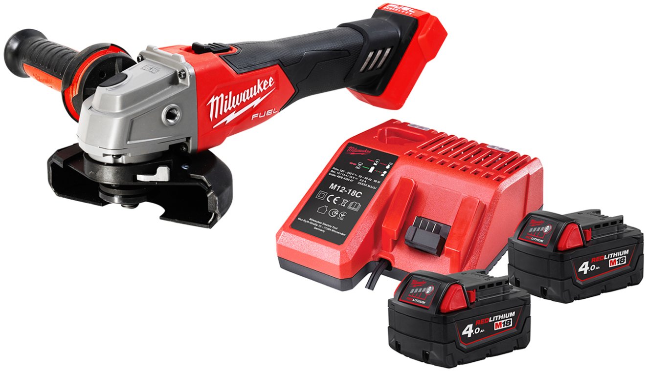 Vinkelsliber 125 mm, 18 V, 2 x 4,0 Ah batterier og lader. Milwaukee