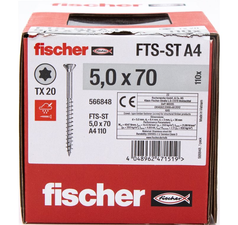 Terrasseskruer 5X70 mm TX20, 110 stk. Fischer