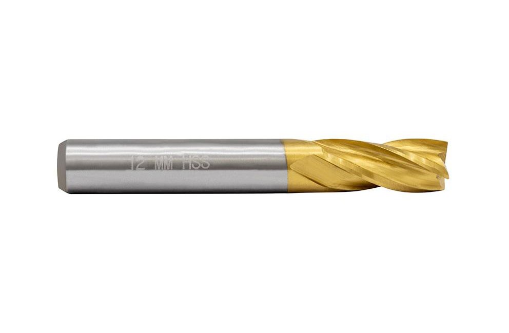 Endefræser 12 mm 4 skær TIN. Diesella