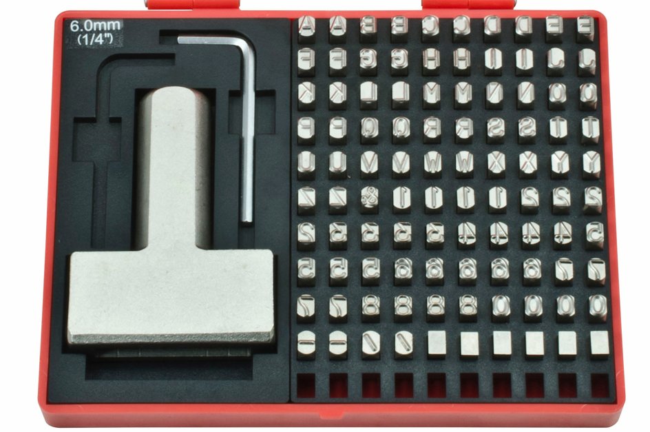 Ståltal- og bogstavsæt 6 mm.