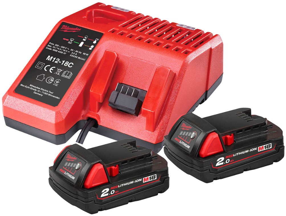 Batterisæt 18 V. 2 Ah + lader. Milwaukee