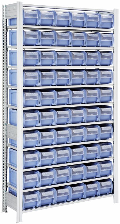 Reolsystem med 60 kasser